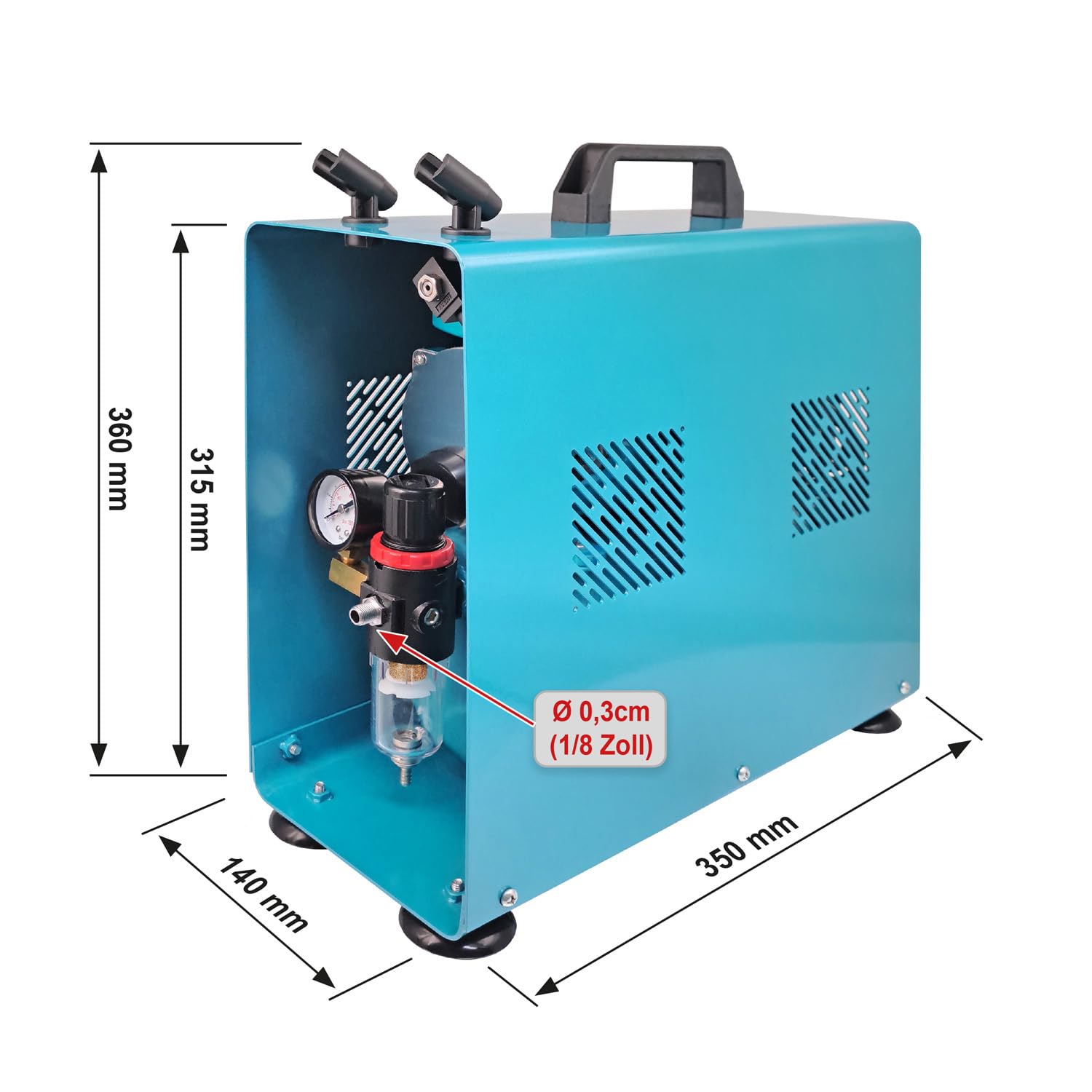 AirBrush Kompressor Duo-Power II-C - Das Airbrush-Kit mit Doppel/Zweizylinder mit Schutzgehäuse für Künstler mit Anspruch, Grundausstattung für jedes Airbrush Set