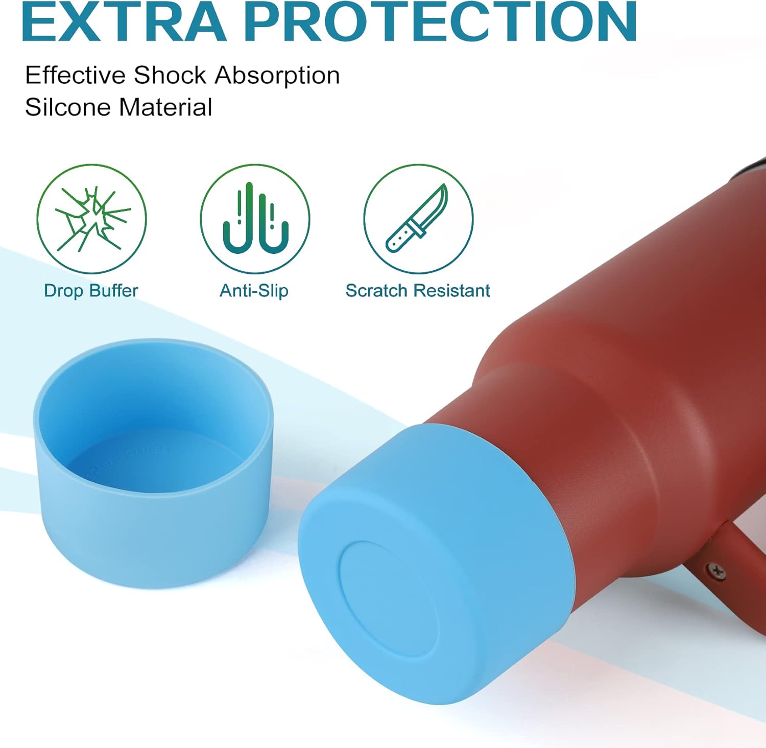 Silicone Bumper Boot for Stanley Quencher H2.0 40 oz 30 oz Tumbler with Handle & Stanley IceFlow 20oz 30oz, Protective Water Bottle Bottom Sleeve Cover, Tumbler Accessories (Blue)