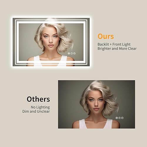 Miniatura 9 de Espejo de baño LED de 55 x 36 pulgadas con retroiluminación RGB y luz frontal, espejo LED regulable continuo para baño, espejo de tocador de baño