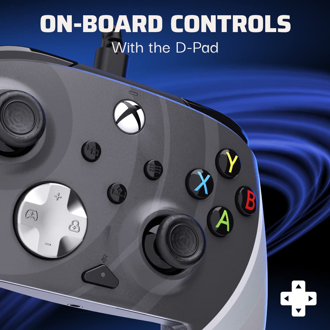 Close-up of controller's D-pad and other on-board controls