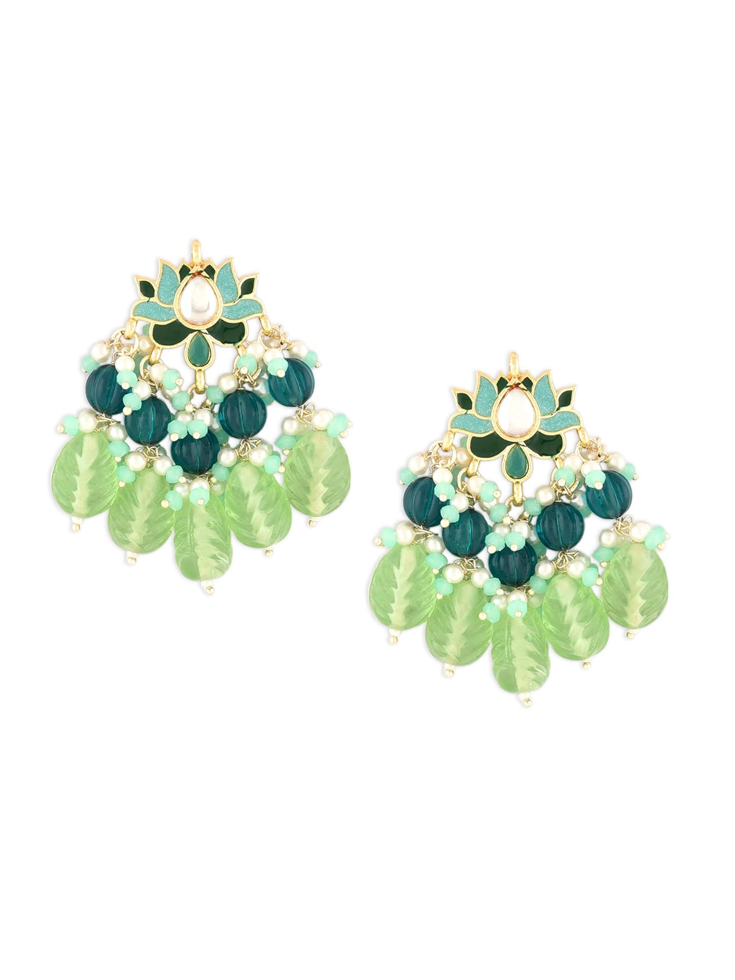 Zaveri Pearls Green Lotus Meenakari Cluster Layered Beads Drop Earring For Women -ZPFK16205 (B0C9QC5VMD) Amazon Price History, Amazon Price Tracker