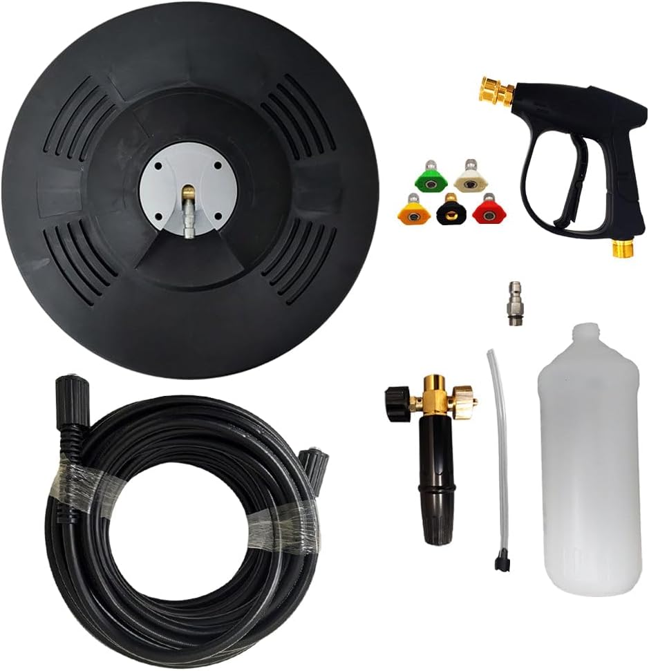proven part Pressure Washer Gun M22 Female with 1/4" Female Quick Connector, 5 Tips and Foam Applicator, 15" Surface Cleaner and 50' 1/4" Hose M22xM22