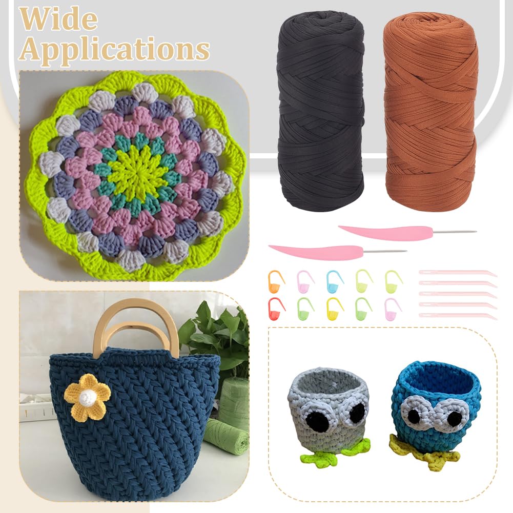 WADORN Crochet avec Ensemble de Fils, L'Ensemble D'Accessoires pour Outils de Tricot au Crochet Comprend 2 rouleau, Fils à Crochet, Marqueurs de Points Aiguilles Crochets Projet de Tissage de Fil DIY