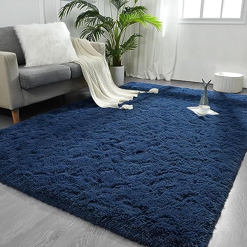 Image of Urban Modern Decor Features 5x8 Feet Modern Soft Shaggy Carpet Thick, Fluffy & 2 inch Pile Shag Rug for Your Kids Room, Bedroom & Livingroom(5x8 feet, Navy Blue)