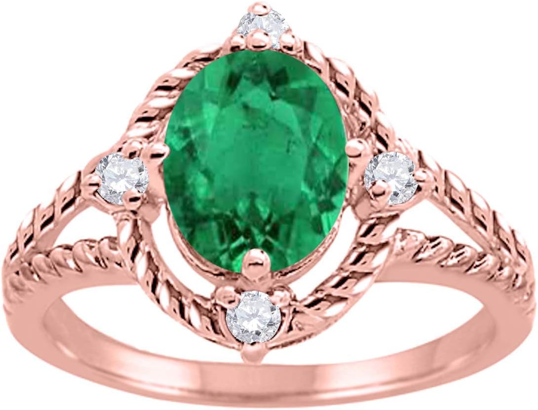 MauliJewels 1.85 Carat Oval Cut Lab Created Emerald and Diamond Ring for Women, Prong Setting, 10K Solid Rose Gold Wedding Jewelry