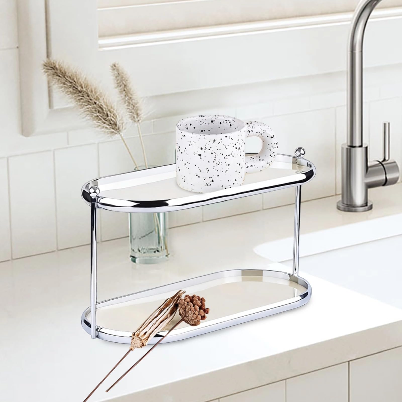 Organizer na perfumy ze stali nierdzewnej i akrylu, 2-poziomowy schowek na kosmetyki, butelki do pielęgnacji skóry i zapachów, stojak ekspozycyjny łazienkowy, 30 x 15 x 16 cm