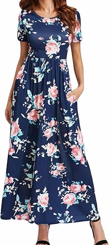 Damen Sommer Kleider Sommerkleider Freizeit Lang Gerade KnA chellanger Lose Blumen Casual Kleider Strandkleider Boho GroAYe GrA AYe Langes Kleid Partykleider Cocktailkleid Abendkleider Elegant Festlich