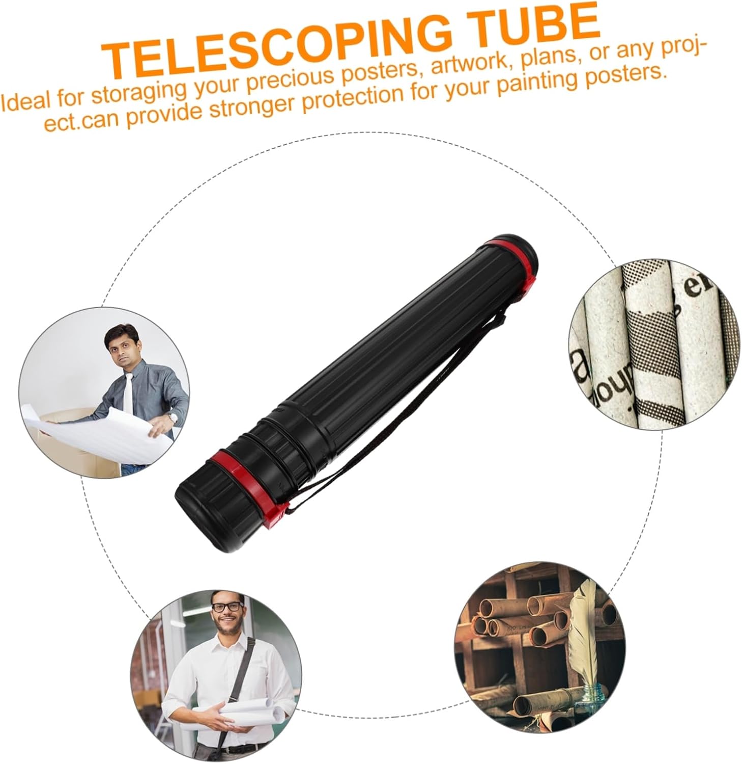 ARTIBETTER Expandable Poster Tube with Shoulder Strap Telescoping Drafting Storage for Blueprints Artwork and Documents Protective Scroll Carrier Retractable Design for Various