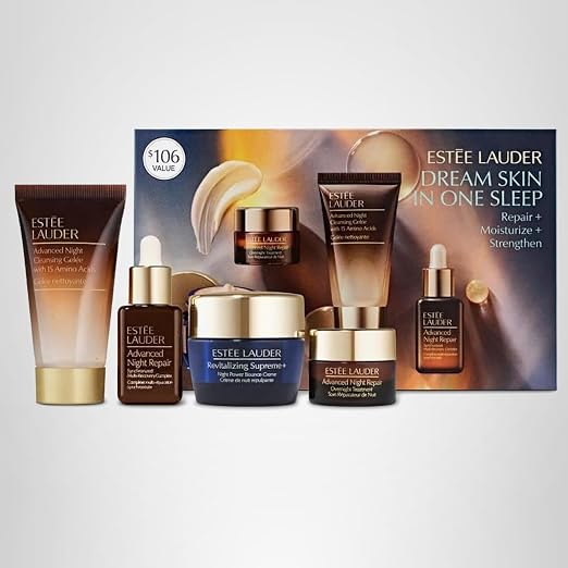Amazon.com: Estée Lauder Dream Skin In One Sleep 4-Piece Skincare Set | Repair + Moisturize + Strengthen | Includes Cleanser 1 Fl Oz, Face Serum 0.5 Fl Oz, Moisturizer 0.5 Ounce & Overnight Treatment 0.24 Fl Oz : Beauty & Personal Care
