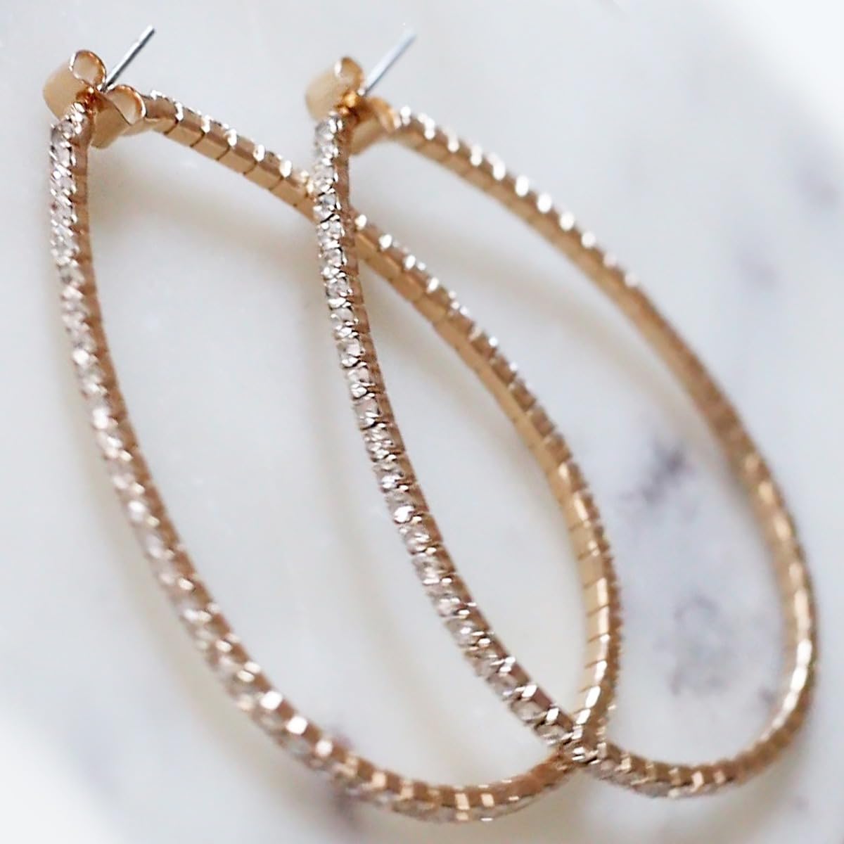 Simulated Diamond Teardrop Hoop Earrings for Women - Gold or Silver Rhinestone Hoops, Hypoallergenic and Safe for Sensitive Ears - Image 9