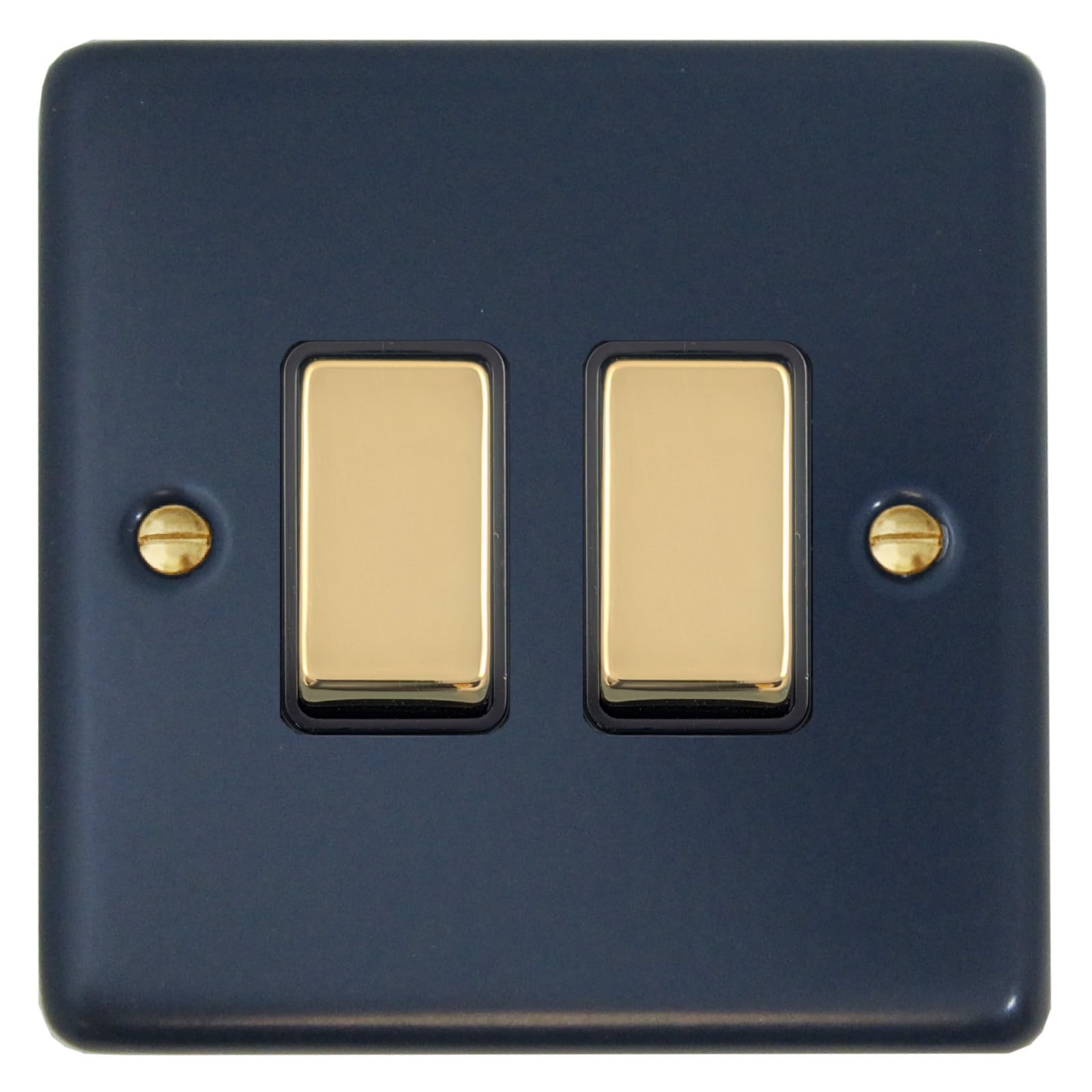 G&H Brassware Blue/Light G&H Crb302-Pb Standard Plate 2 Gang 1 Or 2 Way Rocker Switch