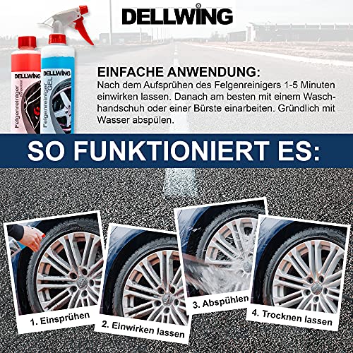 DELLWING Der FelgenReiniger Anwendungsfertig 500ml – Geeignet für behandelte Alufelgen & Stahlfelgen – Nur 1-5 Minuten Einwirkzeit