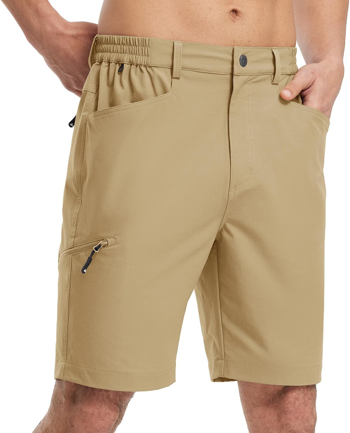 Rdruko Men's 9” Golf Shorts Stretch 4 Pockets Dress Shorts Elastic Waist Casual Flat Front Quick Dry Work Hiking Zip Cargo 34 Khaki image 2 of 6 B0D17MYSS8