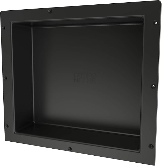 Redi Niche Single Recessed Shower Shelf  Black, One Inner Shelf, 16-Inch Width x 14-Inch Height x 4-Inch Depth