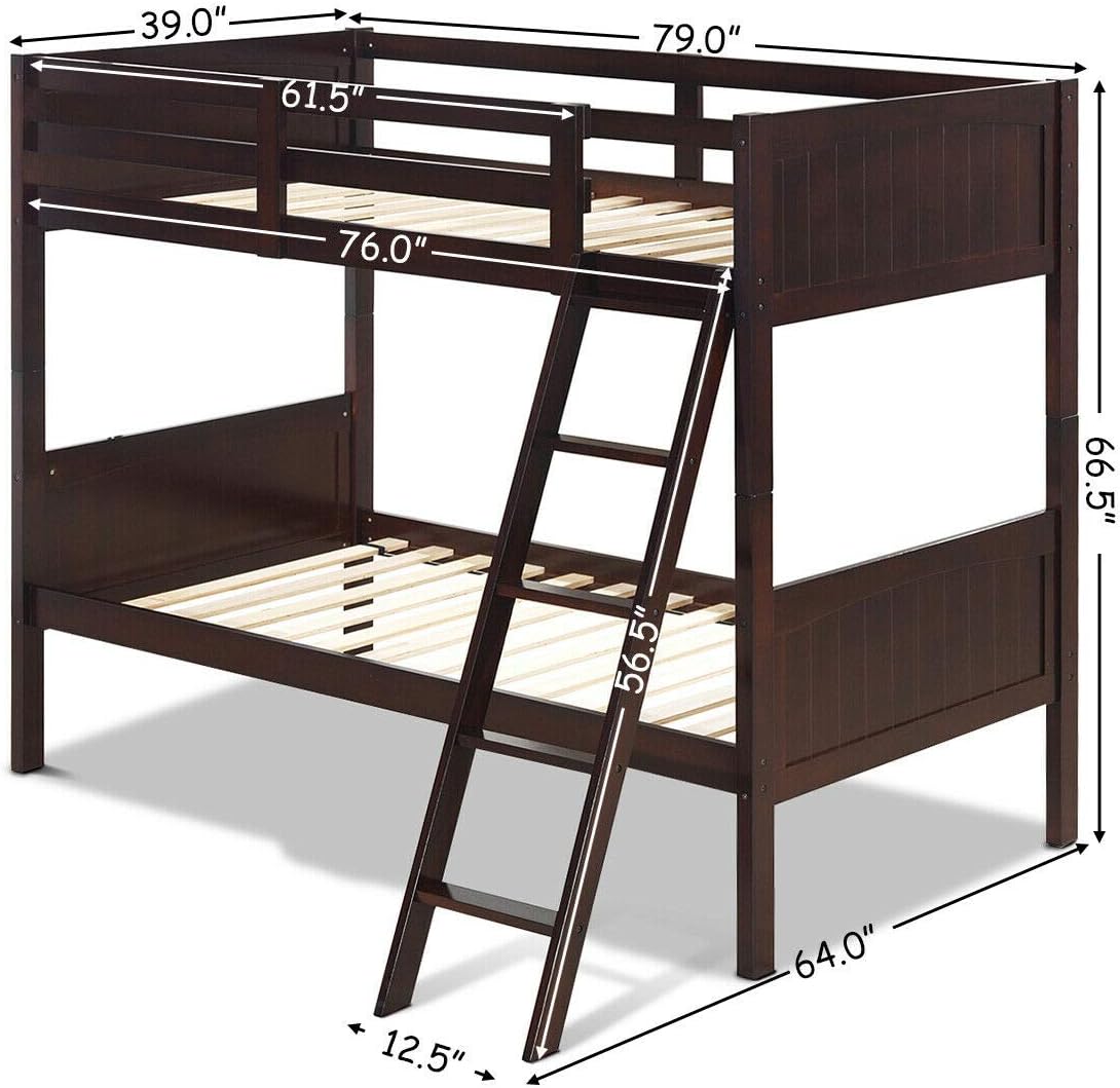 Two individual DORTALA twin beds in an Espresso finish, set up side-by-side in a bedroom.