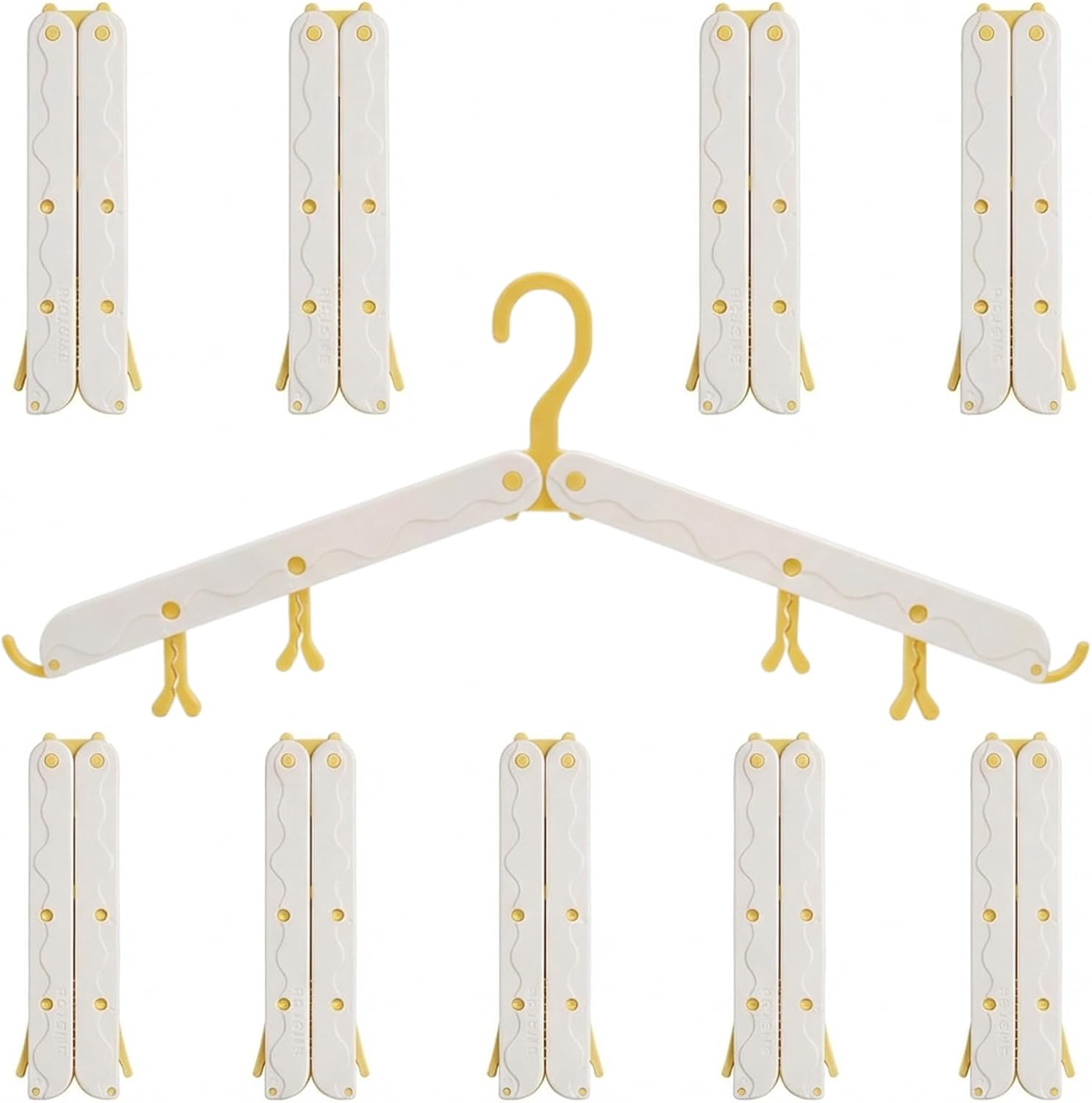 10 Pcs Modular Folding Travel Hangers (Beige/Red), MAX Space Saving Collapsible Hangers for Cruise, RV, and Luggage | Durable Two-Tone Set (Beige/Yellow)