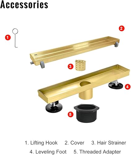 Vista 54 de SaniteModar Drenaje lineal de ducha de 24 pulgadas con inserto de azulejos 2 en 1, drenaje lineal de ducha cepillado de acero inoxidable 304