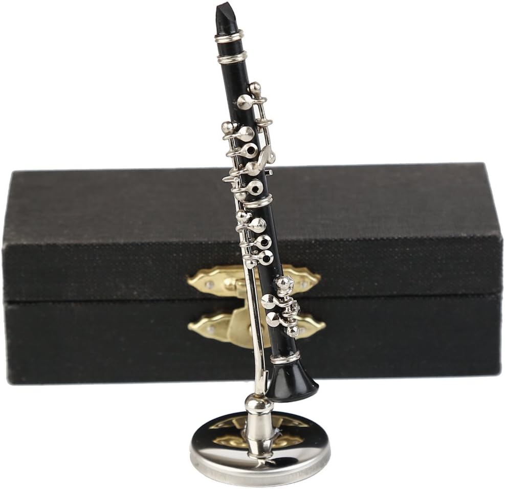 Dselvgvu Miniature Clarinet with Stand and Case Mini Musical Instrument Clarinet Replica Collectible Figurines Dollhouse Accessories Model Home Decoration Display Ornament (3.11") - Image 4