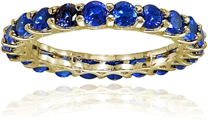 Ice Gems Sterling Silver Created Blue Sapphire 3mm Round-cut Eternity Band Ring