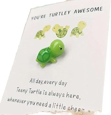 Handmade Emotional Support, Youre Turtley Awesome Gift - Cute Mini Green Turtle Decoration, Lovely Turtle Shaped Card for Friendship or Home Decor