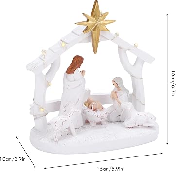 Nativity Set for Christmas Decoration, Resin LED Nativity Set Nativity Scene Indoor with Manger, Nativity Sets & Figures Nativity Story- Christmas Decorations Indoor