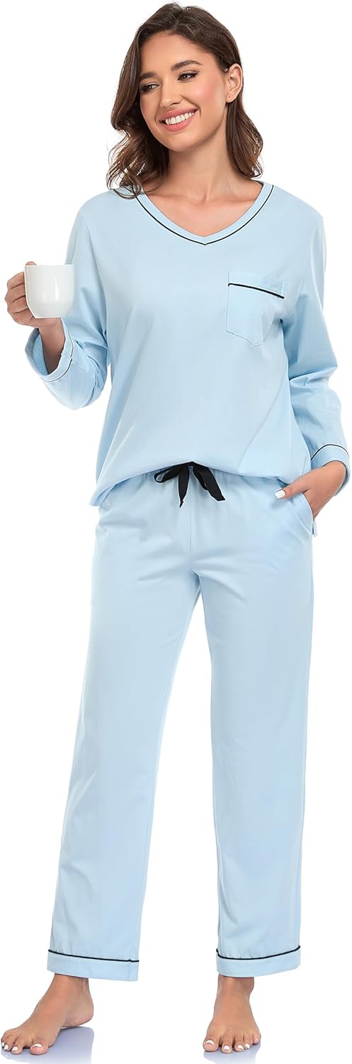 EA'S SECRET 100% cotton Pajamas for Women Long Sleeve Top with Pants 2 Piece Soft Lounge Sleepwear with pocket - Image 5