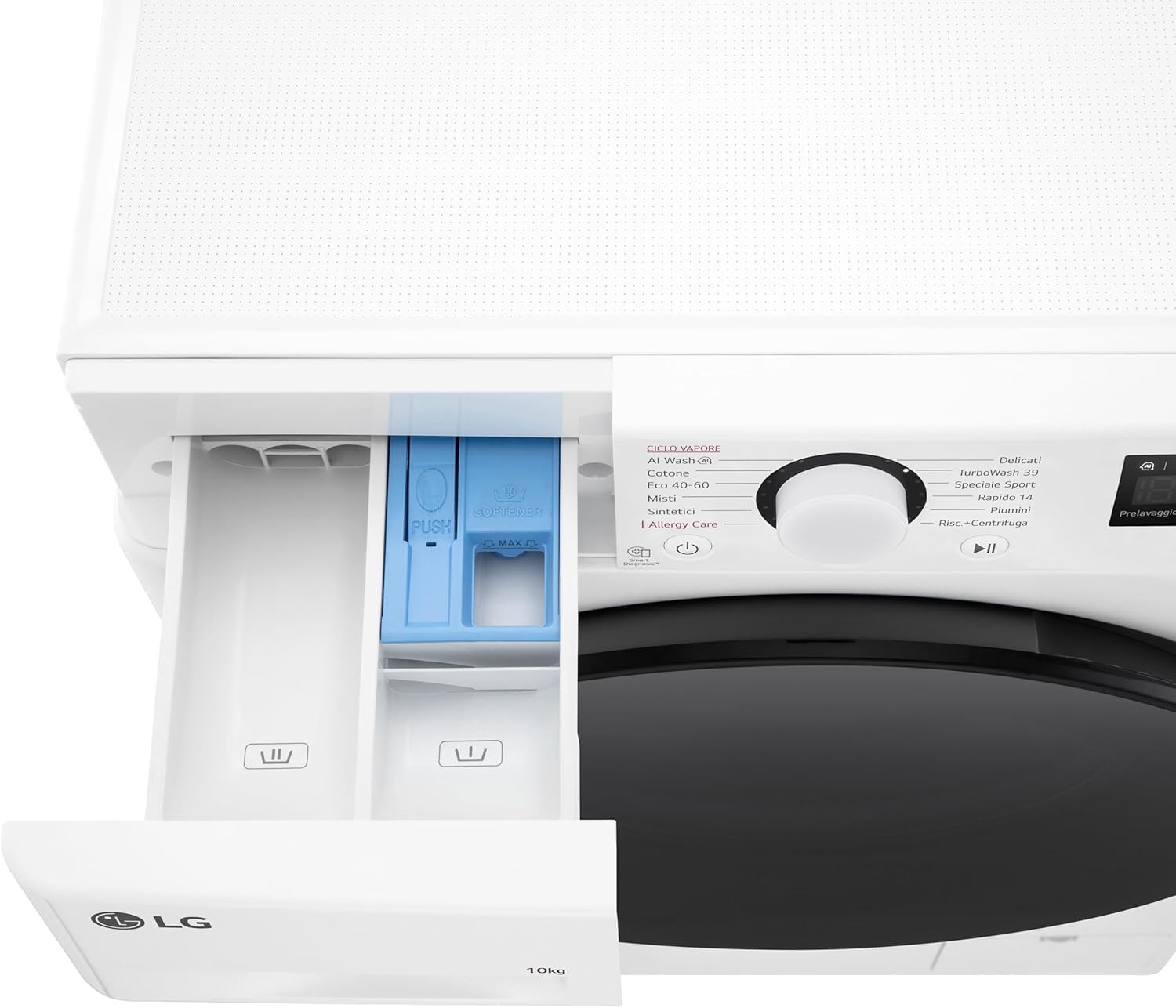 LG AI DD F4WR6010AGW Lavatrice 10 kg Serie R5, Carica Frontale, Classe A-10%, 1400 giri, TurboWash 360, Lavaggio a vapore, Motore Direct Drive, Smart Diagnosis, Libera installazione, Bianca