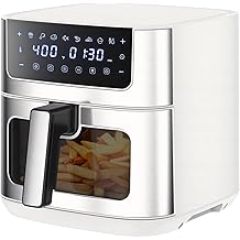 Sweetcrispy 6.34QT Air Fryer, 8-in-1 Air Fryers Oven with Visible Window, 400℉ Fast Heating, Nonstick Dishwasher-Safe Basket, Timer &amp; Auto-Off, Stainless Steel, White