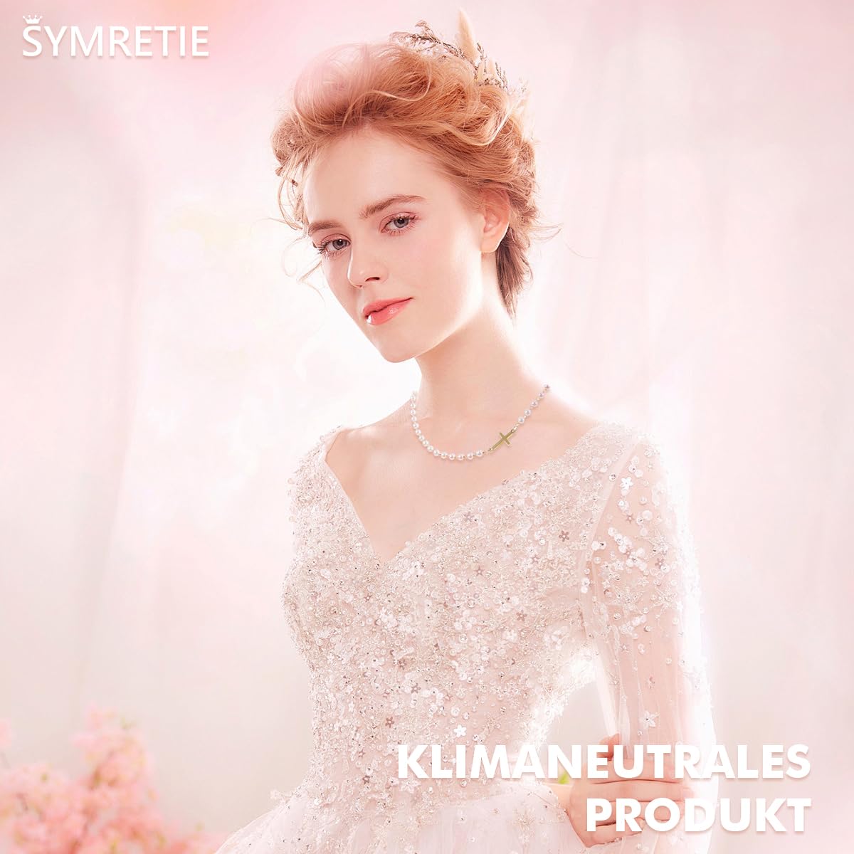 Damen Perlenkette Imitationsperle Halskette mit Kreuz 4 mm Hochzeit Brautschmuck