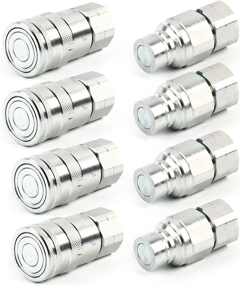 4 Sets 1/2" NPT Flat Face Hydraulic Quick Connect Couplers