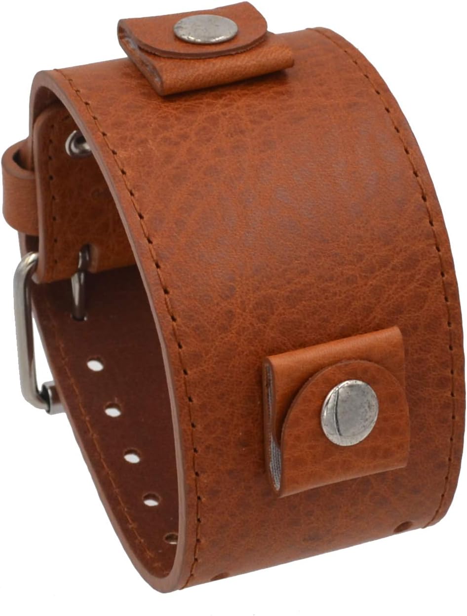 Rev Big Guy Italian Design 22mm Lug Width Wide Oily Cowhide Brown Leather Strap Cuff Watch Band BG-5