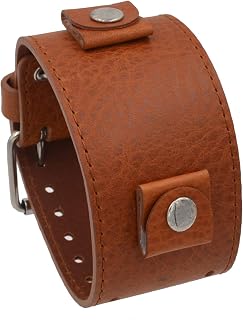 Big Guy Italian Design 22mm Lug Width Wide Oily Cowhide Brown Leather Strap Cuff Watch Band BG-5