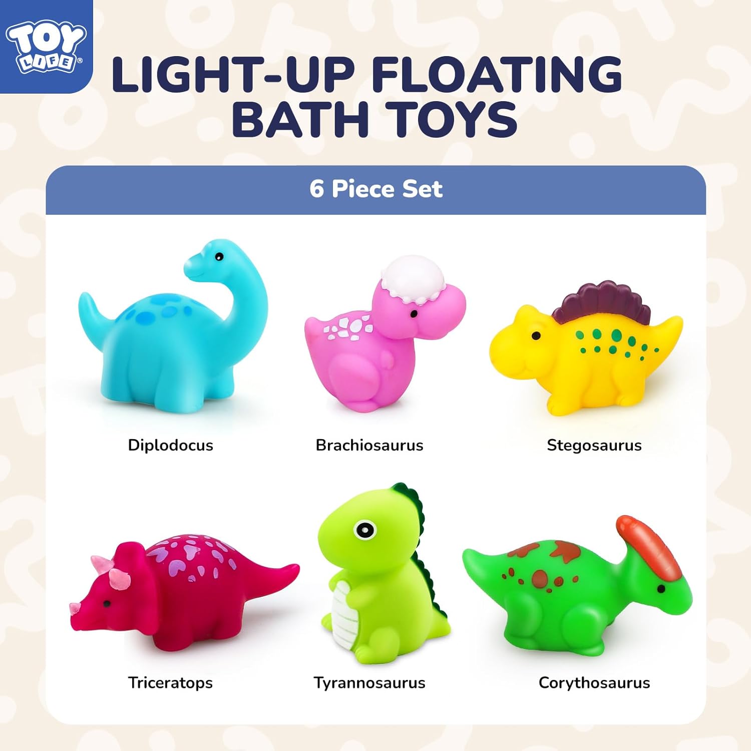 TOY Life 6 PCS Dinosaur Light Up Bath Toys for Kids Ages 4-8, No Hole Glow Bath Toys for Kids, Baby Toddler Bath-Time, Bathtub Toys Gifts for Kids Boys Girls, Ideal for Shower, Bathtub, Pool