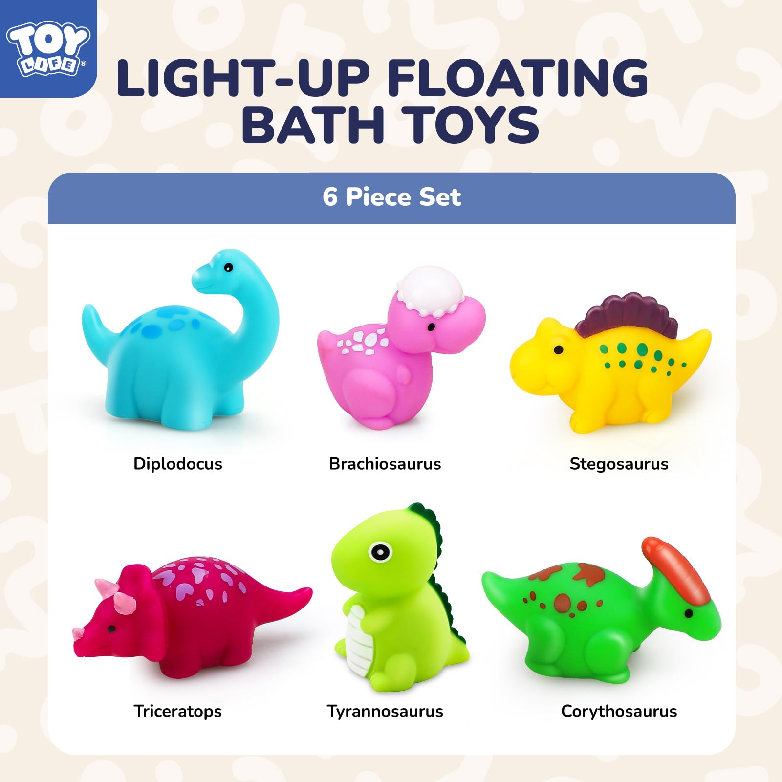 TOY Life 6 PCS Dinosaur Light Up Bath Toys for Kids Ages 4-8, No Hole Glow Bath Toys for Kids, Baby Toddler Bath-Time, Birthday Valentines Gifts for Kids Boys Girls, Ideal for Shower, Bathtub, Pool