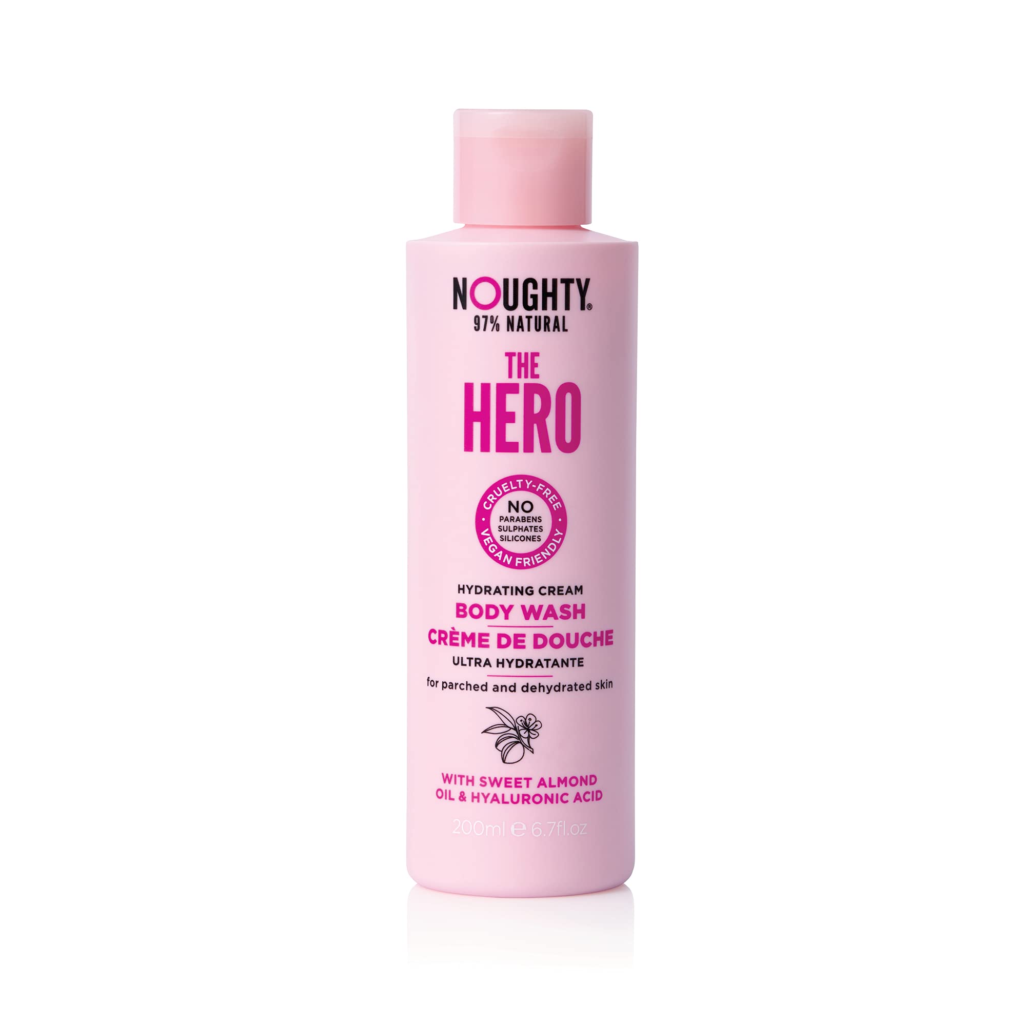 Noughty The Hero Body Wash, Ultra Hydrating Cream Cleanser for Very Dry Skin, 97% Natural Sulphate Free Vegan Skincare (200ml)