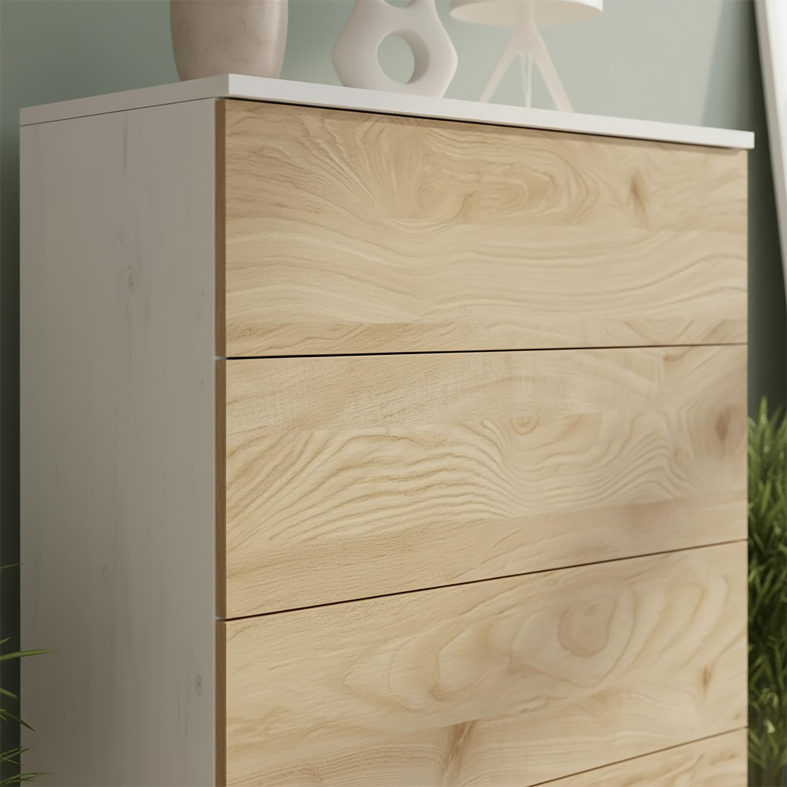 amuéblate Online - Sinfonier con 5 Cajones, Cómoda, Modelo Lotus, Práctico y Funcional, Acabado en Colores Andersen Pino-Roble, Medidas: 60 cm (Ancho) x 118,5 cm (Alto) x 37,8 cm (Fondo)