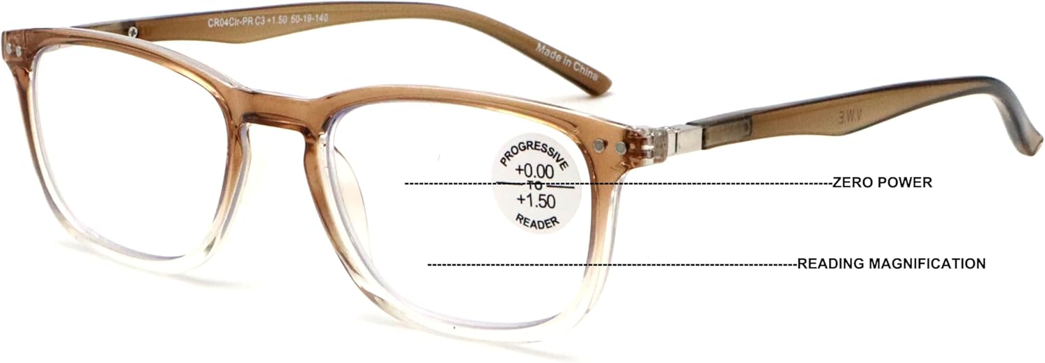 V.W.E. Lightweight Progressive Clear Bifocal Reading glasses - No Line or Bubble - Zero Power on Top Reader Translucent Slim - Image 2
