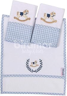 Boquinha Malha 3 Pcs Barrado e Bord Cavalinho de Pau de Azul, Biramar Baby, Azul