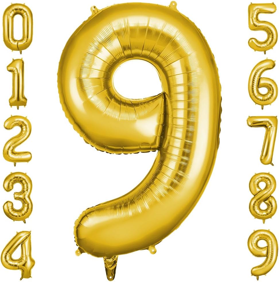 OFFCUP Helium Balloons, 40 Inches Number Balloons 9, Foil Birthday Balloon for Birthday Wedding Party Decorations Celebration Supplies(Gold)