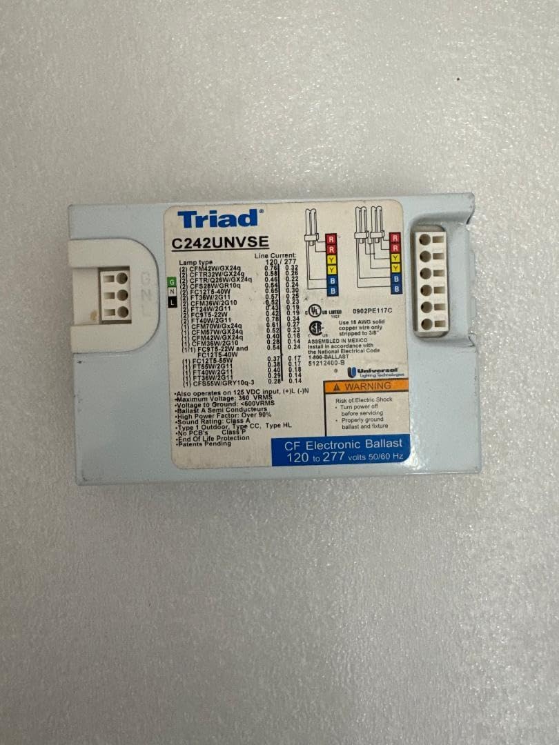 Replacement for Universal Triad C242UNVSE Compact Fluorescent Ballast 120V-277V 1 or 2 Lamp 36/40/42 Watt One Lamp 57/70 Watt Quad Triple Multi Lamps Leads Side Entry Programmed Rapid Start