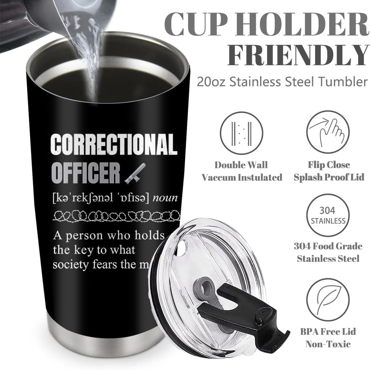Correctional Officer Gifts, Correctional Officer Stainless Steel Tumbler with Lid Straw 20oz - Image 3