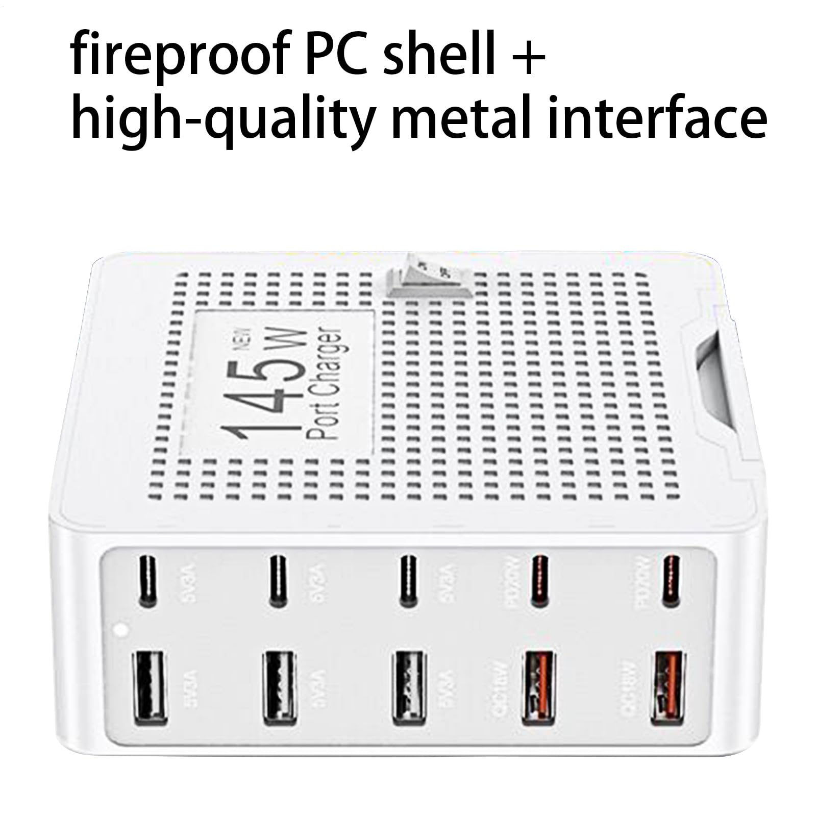Cargador USB C Adaptador De Carga Rápida De 10 Puertos Para Portátil | Estación de Carga Rápida de 10 Puertos Para Auriculares, Tableta, Ordenador Portátil, Teléfono, Escritorio, Hogar, Viaje y