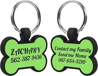 JeogYong 2 Pack Silicone Dog Tags Engraved for Pets, Custom Dog Tags and Cat Tags, No Noise Silent Dog ID Tags Personalized Double Sided Engraved for Boys and Girls (Bone Shape, Green)