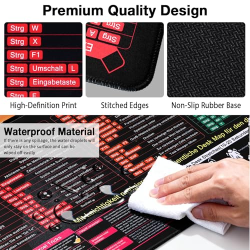 DESPOINA 900 x 400 mm Schreibtischunterlage Deutsch, Excel Shortcuts Mousepad Desk, Mauspad Deutsch, Gaming Mousepad XL Anti-Rutsch Dest Mat für Büro&Zuhause, Windows & PPT, Verbessert Geschwindigkeit