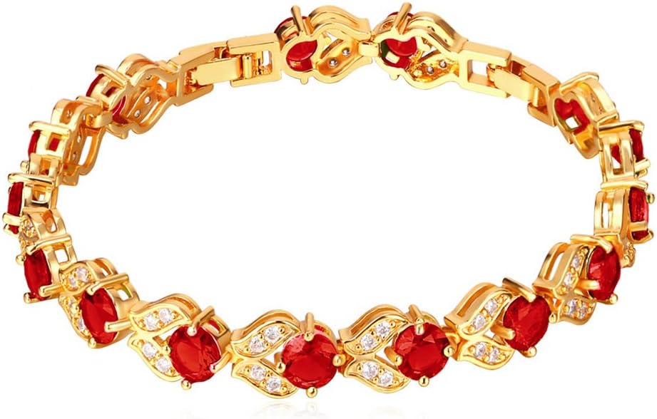 U7 Green Emerald/Blue/Red/Colorful Tennis Bracelets, 18K Gold Plated Platinum Link Chain Diamond Cut Simulated Gem Crystal Bracelet,Resizable Length 6-8 Inches,Wedding Mothers Day Gift for Women