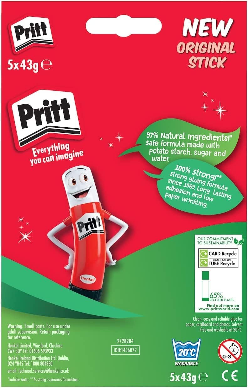 Pritt Glue Stick, Natural Craft Glue for Arts & Crafts, 5 x 43 g - Mise en situation et utilisation