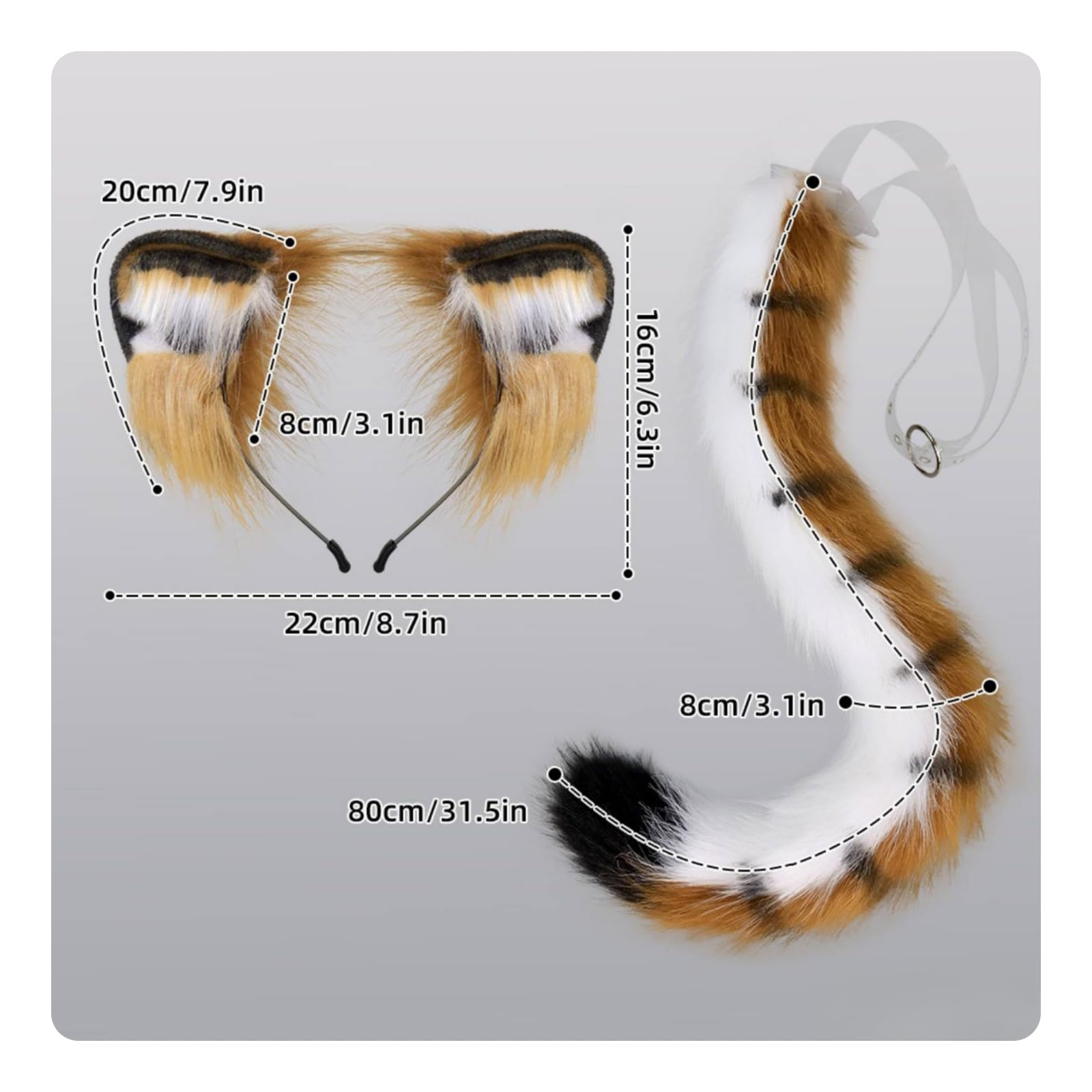 TISHITA Tiger Ohren Und Schwanz set Cosplay Haarreif Stirnband Haarband Haarschmuck mit Kunstfell Stoff Schwänzchen Weiches Material Verstellbar für Karneval