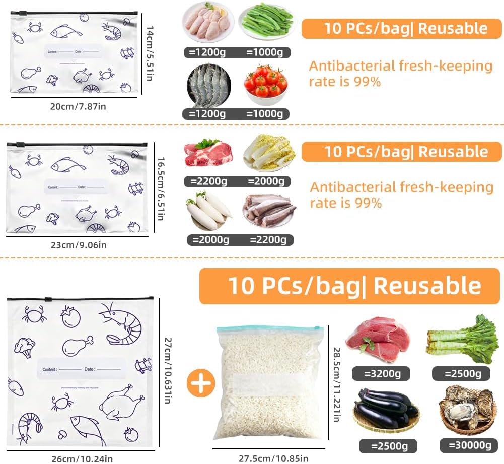 30PCS Reusable Aluminum Foil Sealable Storage Bags, 2026 New Resealable Vacuum Zipper Pouches for Food, Stand Up Foil Sealable Bags with Label and Zip Lock for Vegetable Fruit Meat image 3