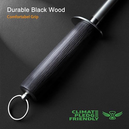 Miniatura 5 de Afilador de cuchillos de 12 pulgadas, varilla de acero de aleación dura 66HRC con mango de palisandro para cuchillos