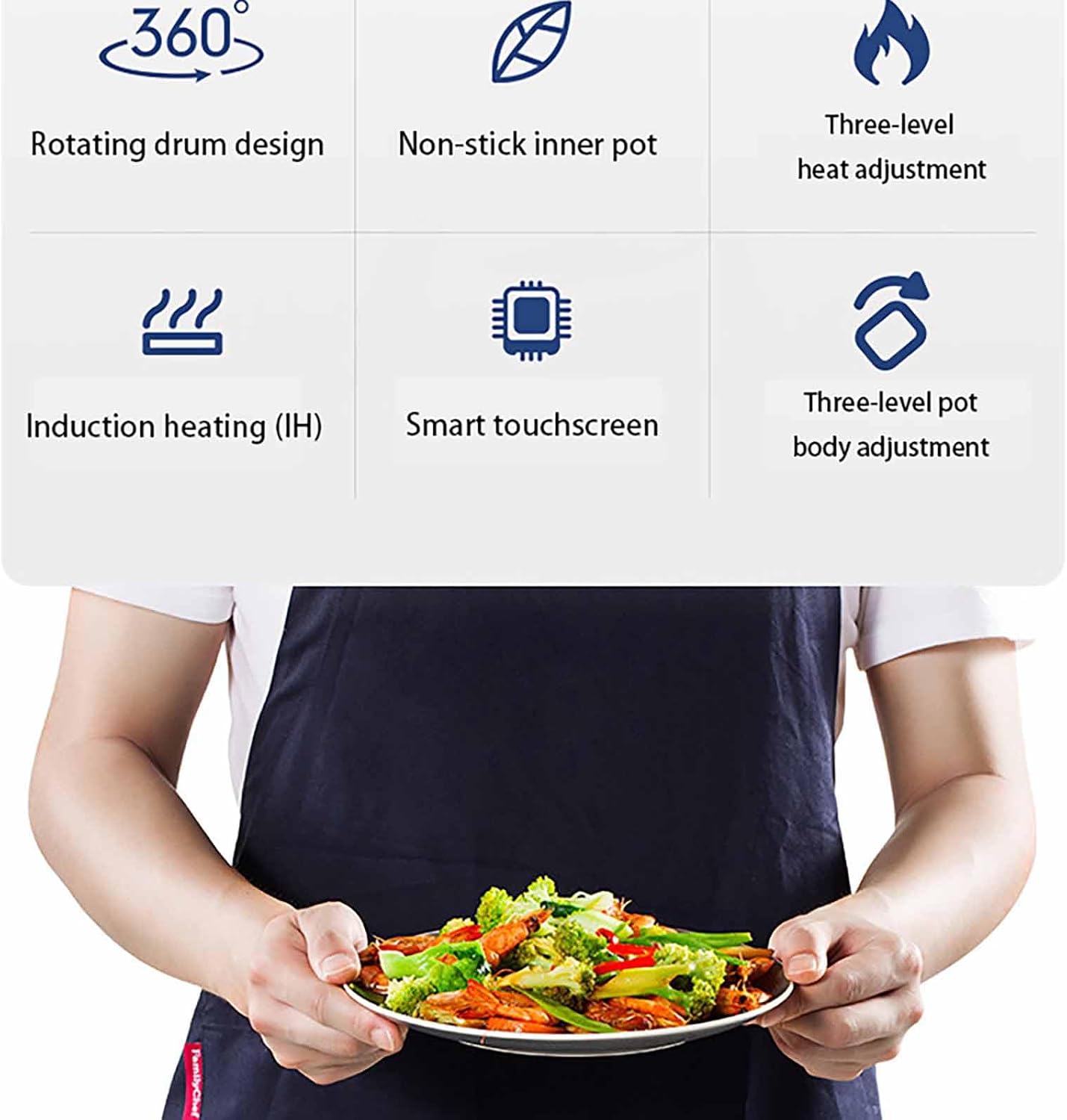 GS 2000W Automatic Cooking Machine - 6L Auto Stir Fry Wok with One-Click Start, 360° Rotation & Adjustable Speeds for Stewing, Frying & Everyday Meals